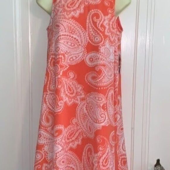 STUDIO 1 New York Dress Orange Coral White Paisley Design A Line Womens 12 - Picture 3 of 14